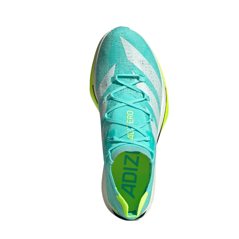 adidas Unisex Adizero Prime X3 Strung Running Shoes in Flash Aqua/Zero Metalic/Lucid Lemon AW25 - Image 3