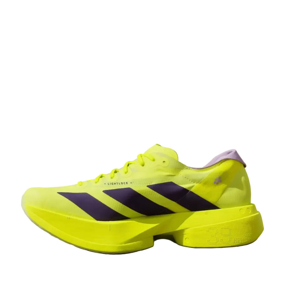 adidas Men's Adios Pro 4 Running Shoes in Solar Yellow/Aurora Plum/Powder Plum SS26 - Image 5