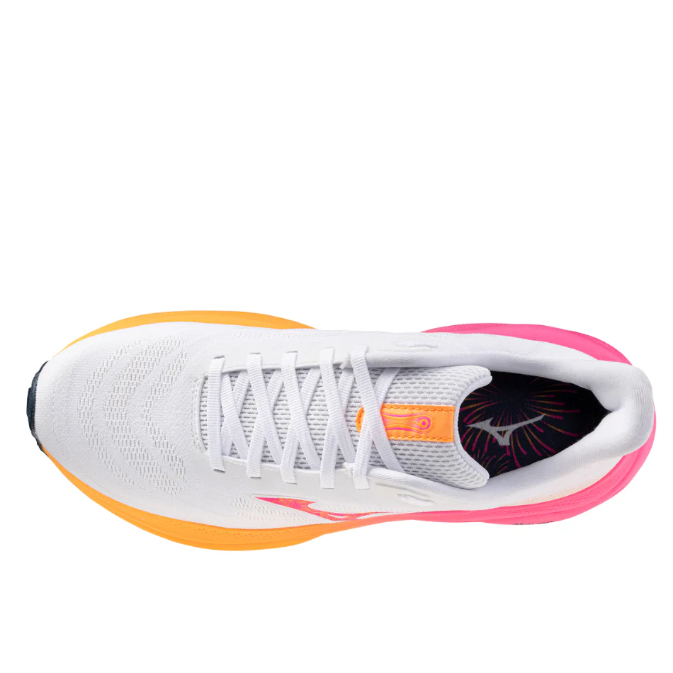 Mizuno Unisex Wave Sky 9 Running Shoes in White/Tang Orange/Pink Tetra AW25 - Image 4