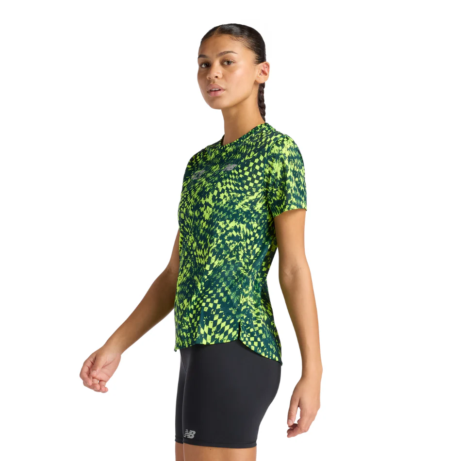 New Balance Women's London Edition Athletics Print T Shirt in Alkaline Green SS26 - Image 3