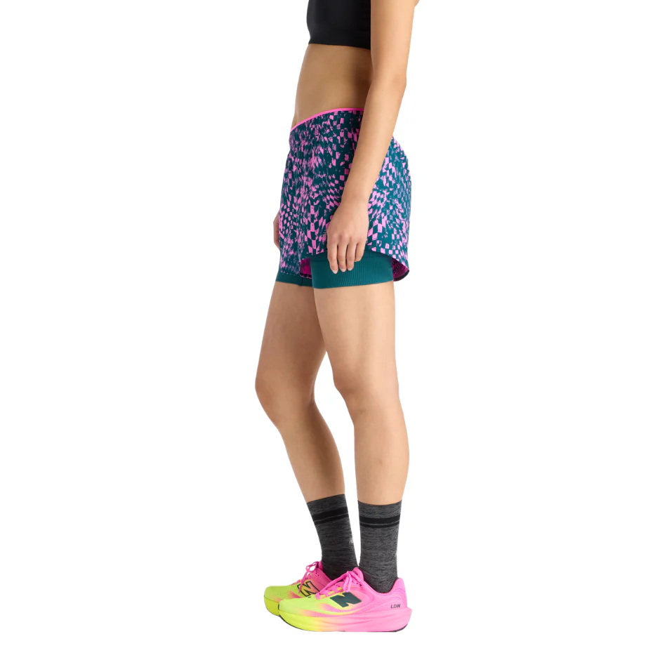 New Balance Women's London Edition RC Printed 2 in 1 Short 3” in Pink Heat SS26 - Image 2